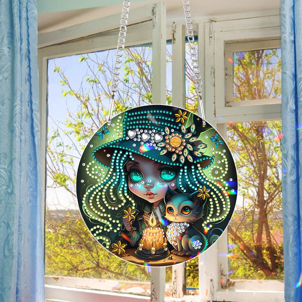 Acrylic Single-Sided 5D DIY Diamond Painting Hanging Pendant (Dragon and Witch)