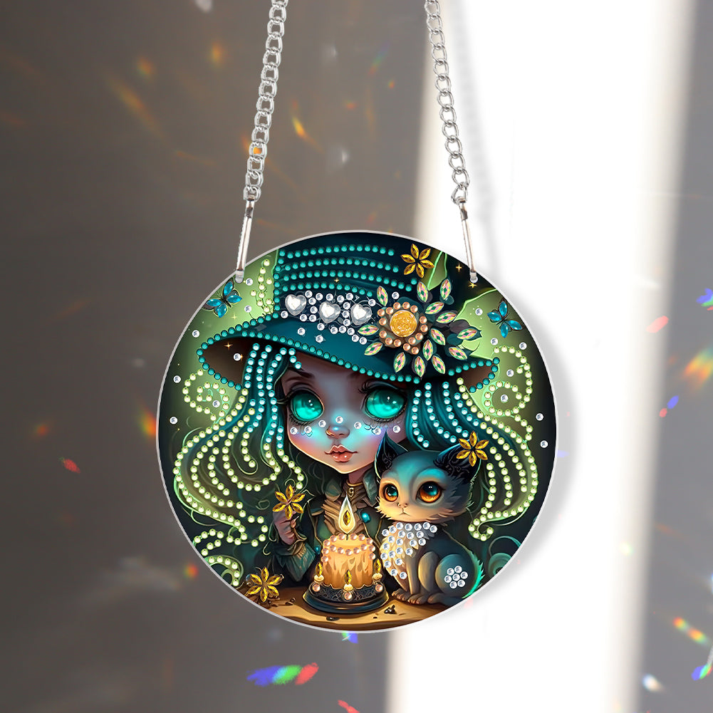 Acrylic Single-Sided 5D DIY Diamond Painting Hanging Pendant (Dragon and Witch)