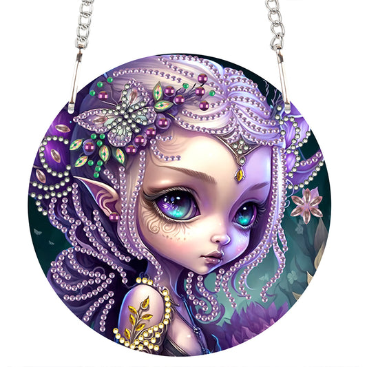 Acrylic Single-Sided 5D DIY Diamond Painting Hanging Pendant(Purple-Haired Girl)