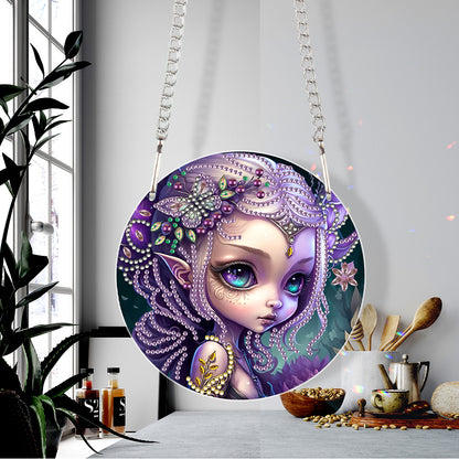 Acrylic Single-Sided 5D DIY Diamond Painting Hanging Pendant(Purple-Haired Girl)