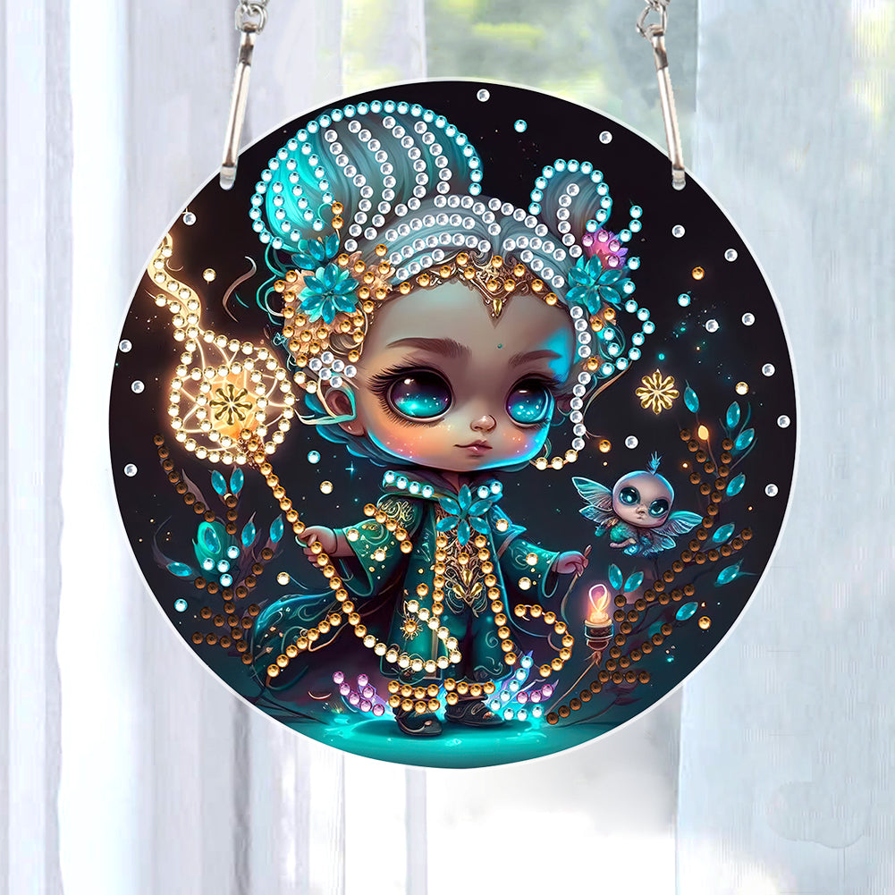 Acrylic Single-Sided Diamond Painting Hanging Pendant (Girl and Magic Wand)