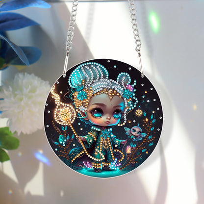 Acrylic Single-Sided Diamond Painting Hanging Pendant (Girl and Magic Wand)