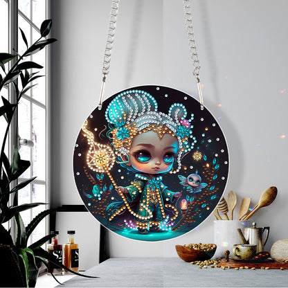 Acrylic Single-Sided Diamond Painting Hanging Pendant (Girl and Magic Wand)