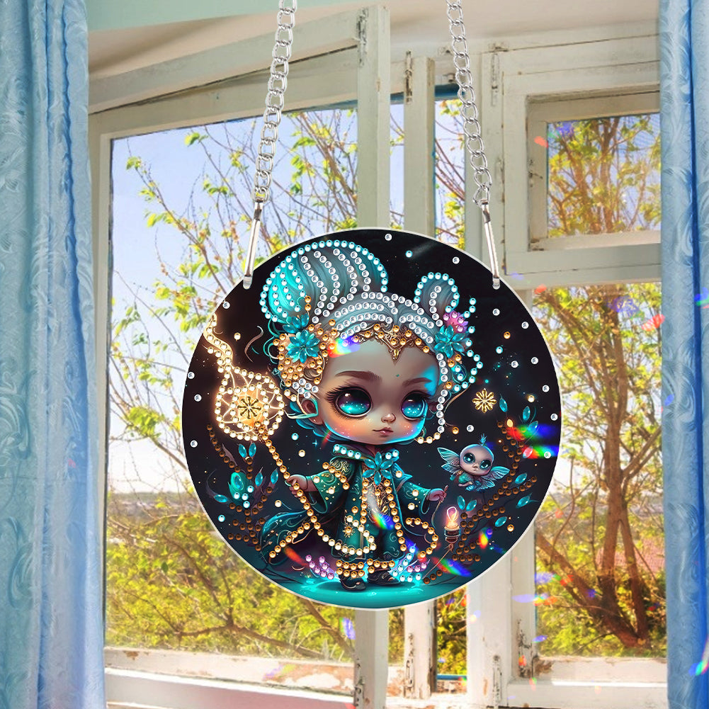 Acrylic Single-Sided Diamond Painting Hanging Pendant (Girl and Magic Wand)