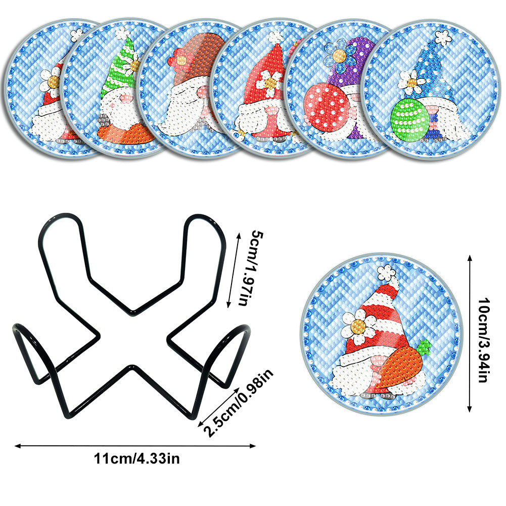 6 Pcs Easter Washable Special Shape Diamond Painting Coaster with Holder (Gnome)