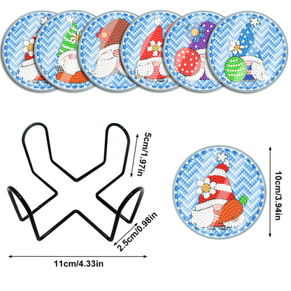 6 Pcs Easter Washable Special Shape Diamond Painting Coaster with Holder (Gnome)