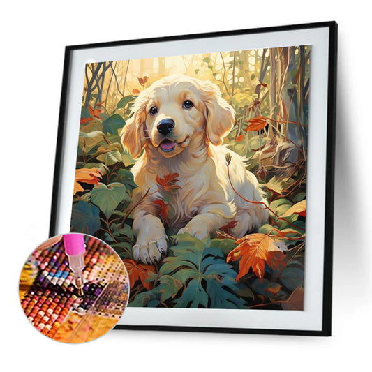 Puppy In Forest - Full Round Drill Diamond Painting 30*30CM