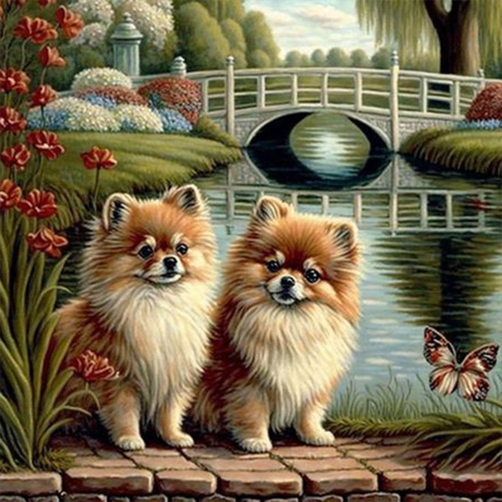 Puppy In The Park - Full Round Drill Diamond Painting 30*30CM