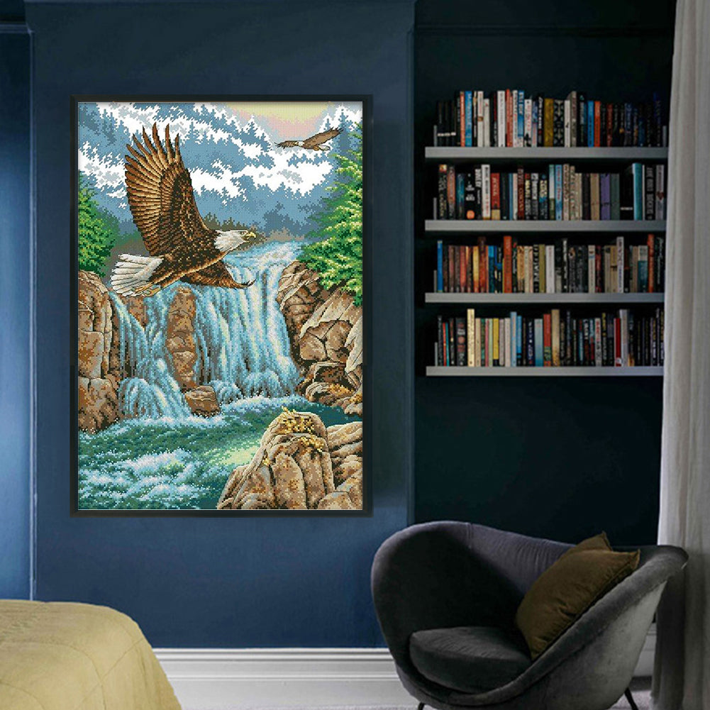 Waterfall Eagle - 11CT Stamped Cross Stitch 50*70CM