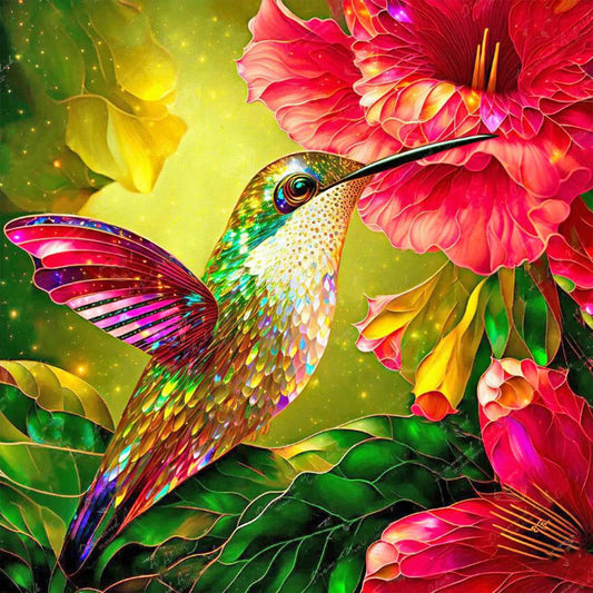 Hummingbird Holding Flower In Mouth - Full Round Drill Diamond Painting 30*30CM