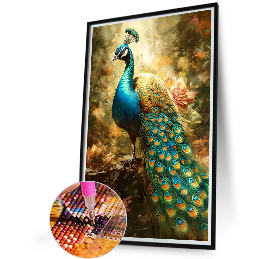 Peacock And Flowers - Full Round Drill Diamond Painting 40*60CM