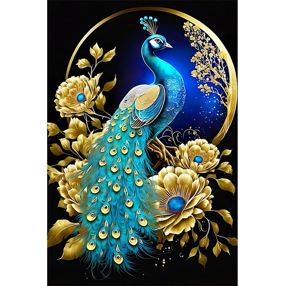 Peacock And Golden Flower - Full Round Drill Diamond Painting 40*60CM