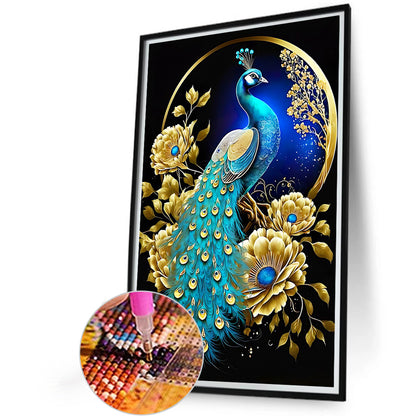 Peacock And Golden Flower - Full Round Drill Diamond Painting 40*60CM