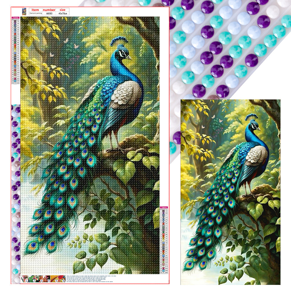Peacock On The Tree - Full Round Drill Diamond Painting 40*70CM