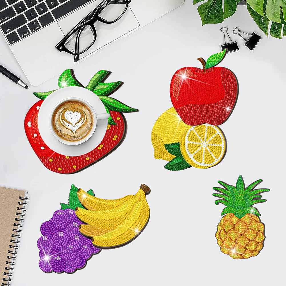 8 Pcs Acrylic Diamond Painting Coasters Kits with Holder for Beginner (Fruit)