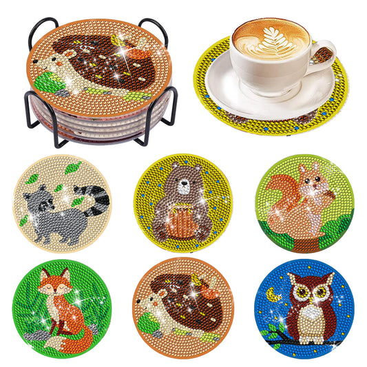 8 Pcs Acrylic Diamond Painting Coasters Kits with Holder for Beginner (Animals)