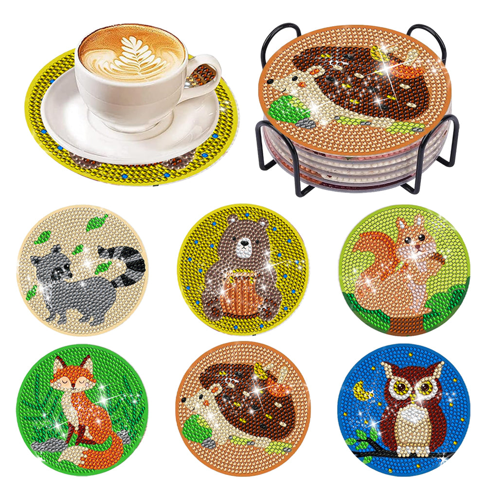 8 Pcs Acrylic Diamond Painting Coasters Kits with Holder for Beginner (Animals)