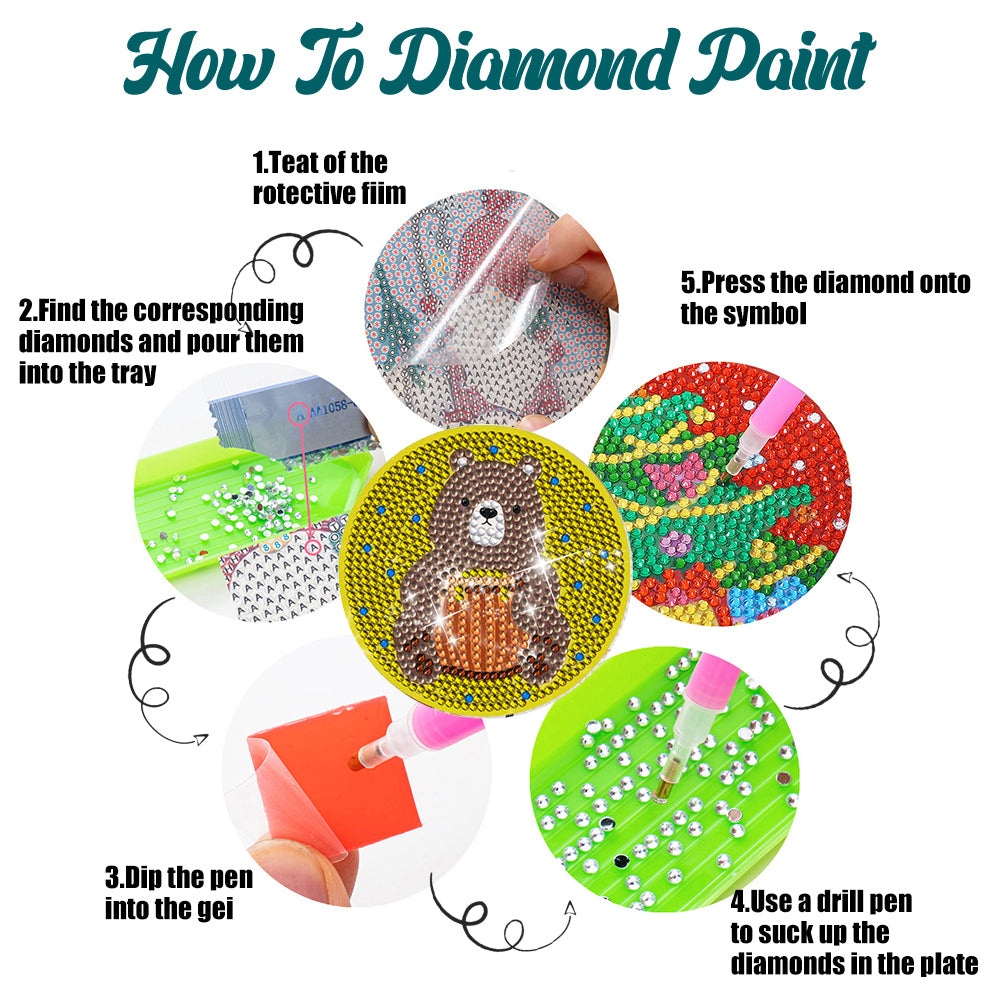 8 Pcs Acrylic Diamond Painting Coasters Kits with Holder for Beginner (Animals)