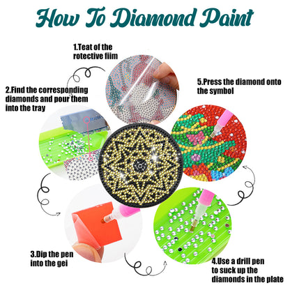 8 Pcs Acrylic Diamond Painting Coasters with Holder for Beginner (Black Gold)