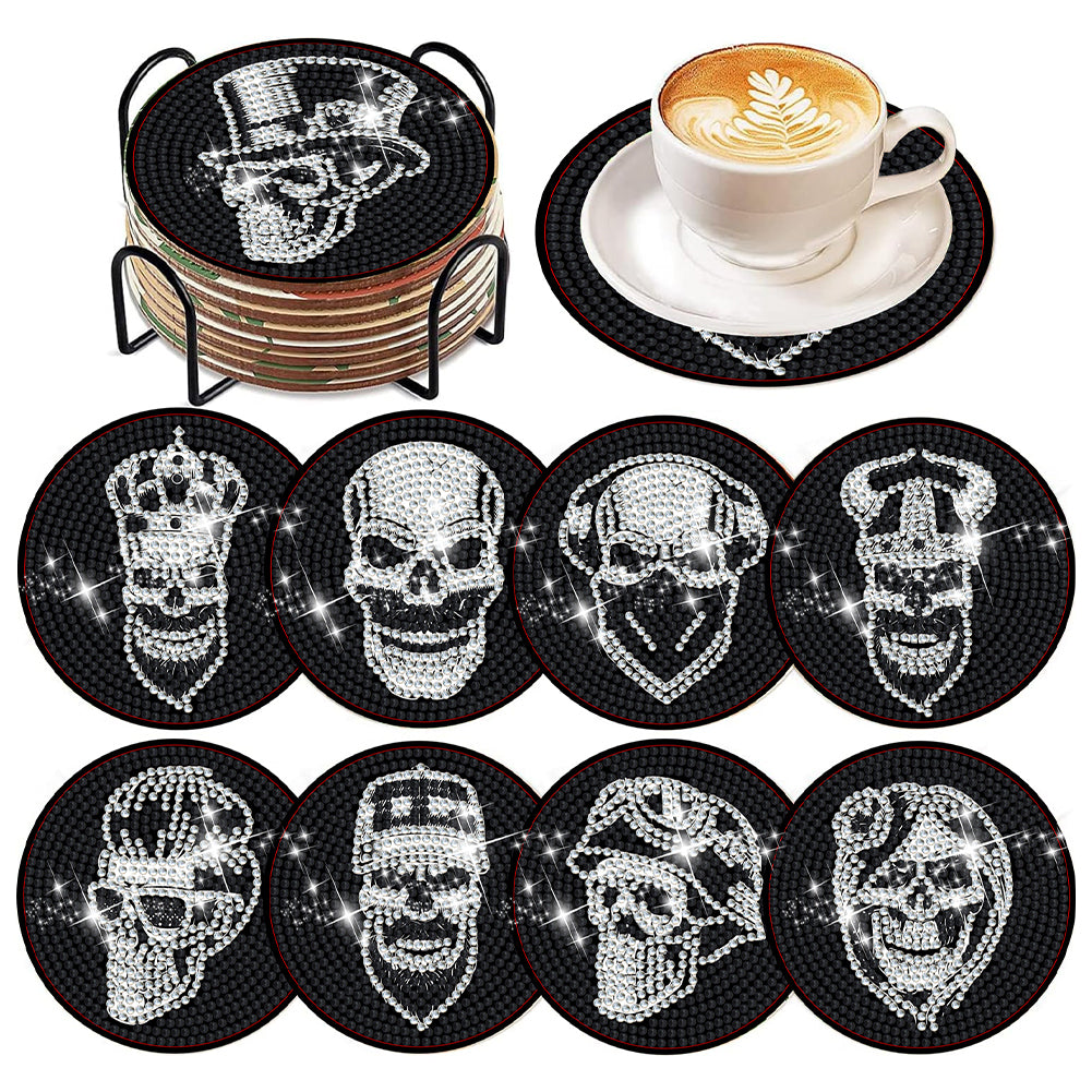 8 Pcs Acrylic Diamond Painting Coasters Kits with Holder for Beginner (Skull)