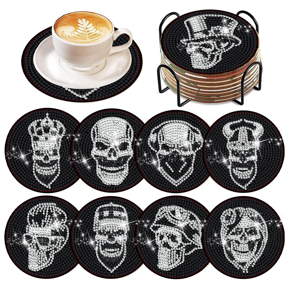 8 Pcs Acrylic Diamond Painting Coasters Kits with Holder for Beginner (Skull)