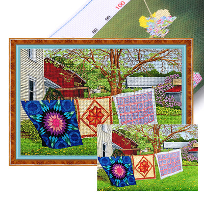 Drying Clothes In The Courtyard - 11CT Stamped Cross Stitch 70*50CM