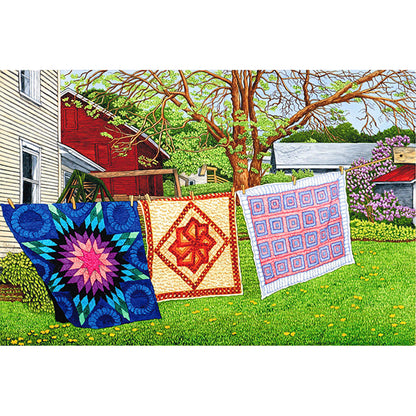 Drying Clothes In The Courtyard - 11CT Stamped Cross Stitch 70*50CM