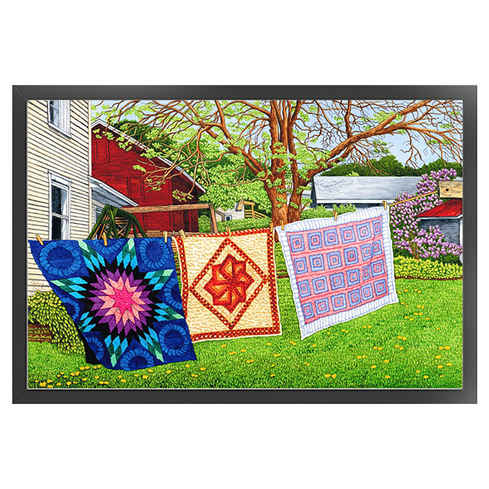 Drying Clothes In The Courtyard - 11CT Stamped Cross Stitch 70*50CM