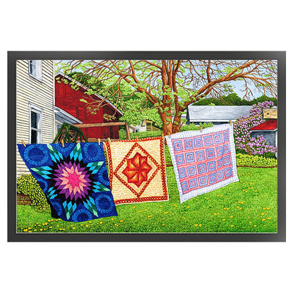 Drying Clothes In The Courtyard - 11CT Stamped Cross Stitch 70*50CM