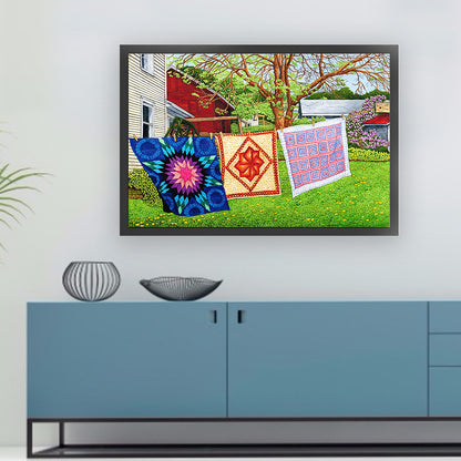 Drying Clothes In The Courtyard - 11CT Stamped Cross Stitch 70*50CM