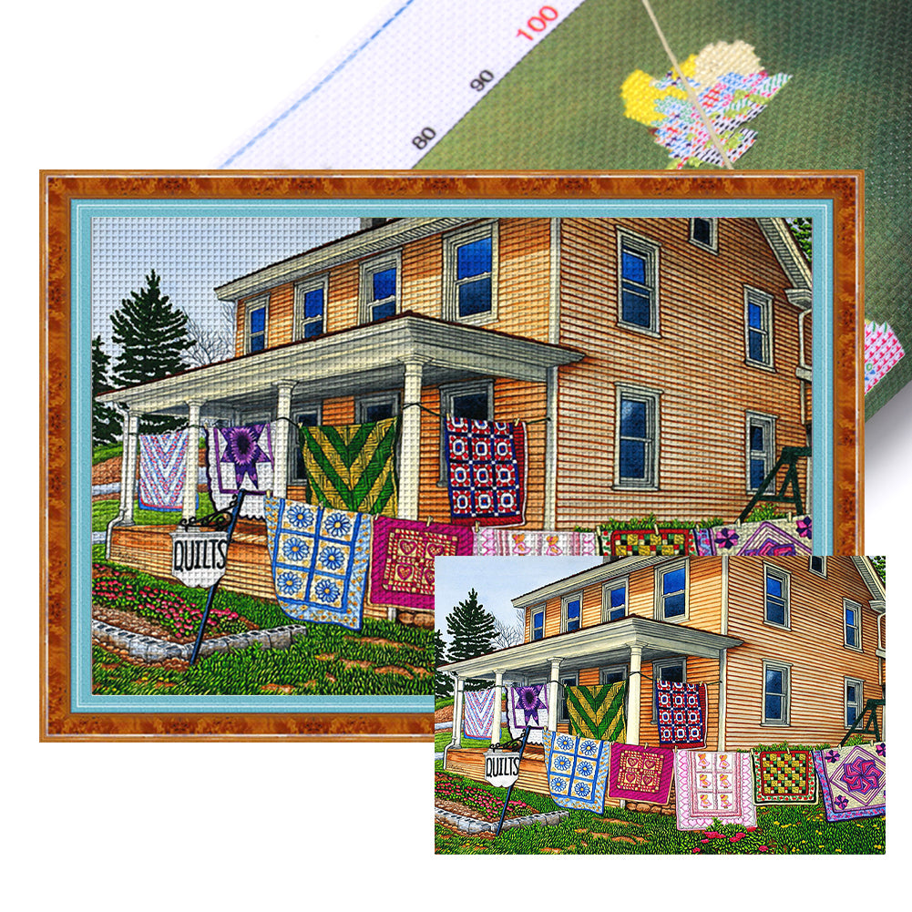 Drying Clothes In The Courtyard - 11CT Stamped Cross Stitch 70*50CM