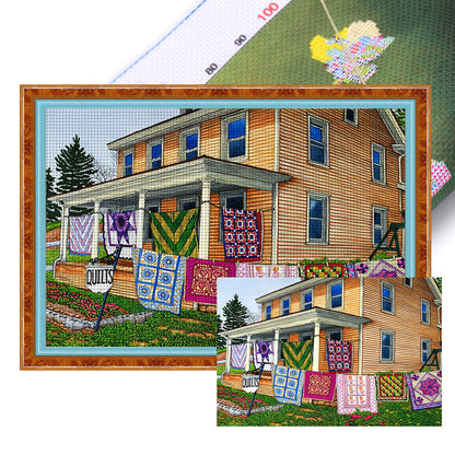 Drying Clothes In The Courtyard - 11CT Stamped Cross Stitch 70*50CM