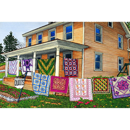 Drying Clothes In The Courtyard - 11CT Stamped Cross Stitch 70*50CM