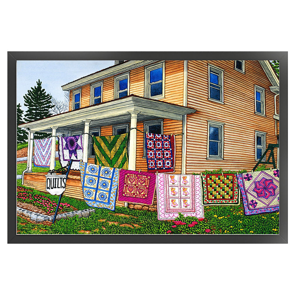 Drying Clothes In The Courtyard - 11CT Stamped Cross Stitch 70*50CM