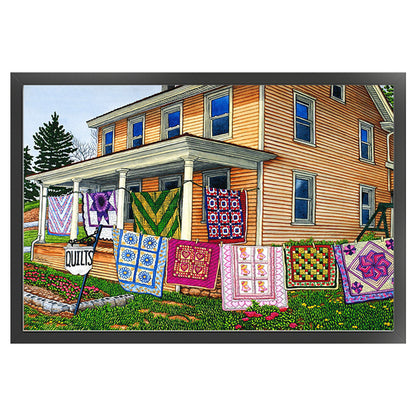 Drying Clothes In The Courtyard - 11CT Stamped Cross Stitch 70*50CM