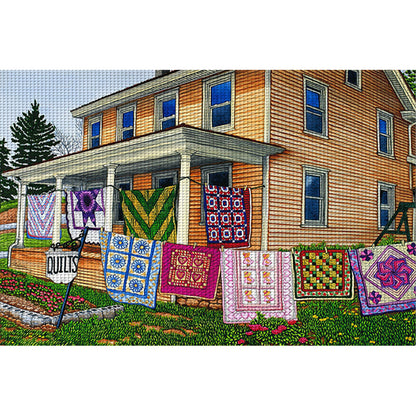 Drying Clothes In The Courtyard - 11CT Stamped Cross Stitch 70*50CM