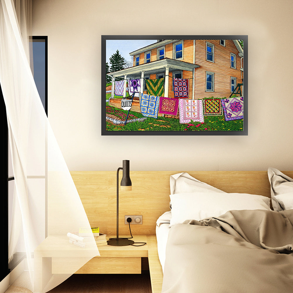Drying Clothes In The Courtyard - 11CT Stamped Cross Stitch 70*50CM