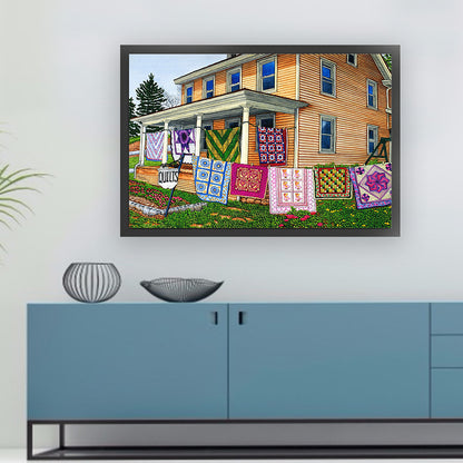 Drying Clothes In The Courtyard - 11CT Stamped Cross Stitch 70*50CM