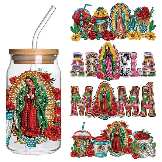 4 Pcs Rhinestone Stickers Diamond Painting Sticker for Cup (Virgin Mary)