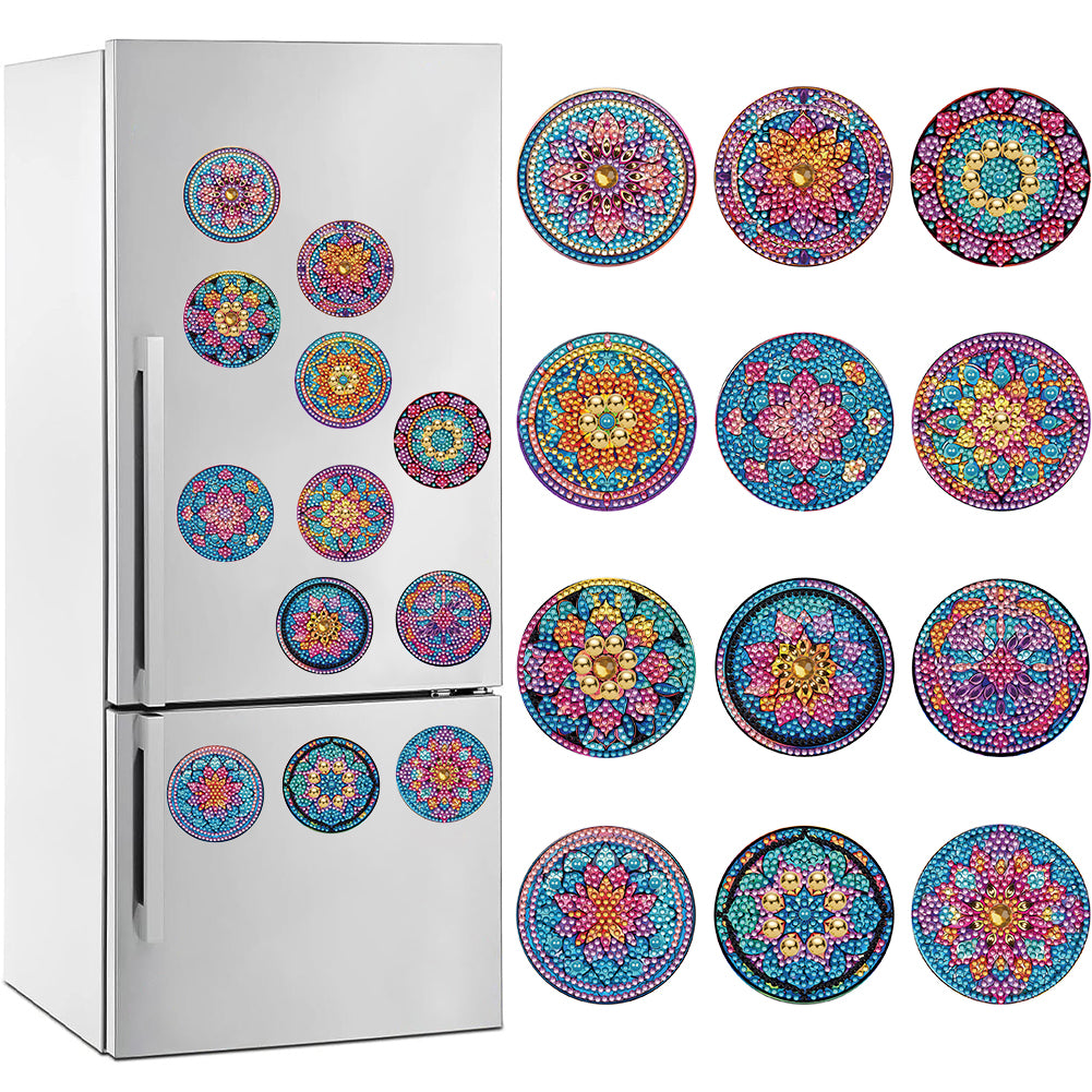 12 Pcs Diamond Painting Magnets Refrigerator for Adult Kid Beginners (Mandala)