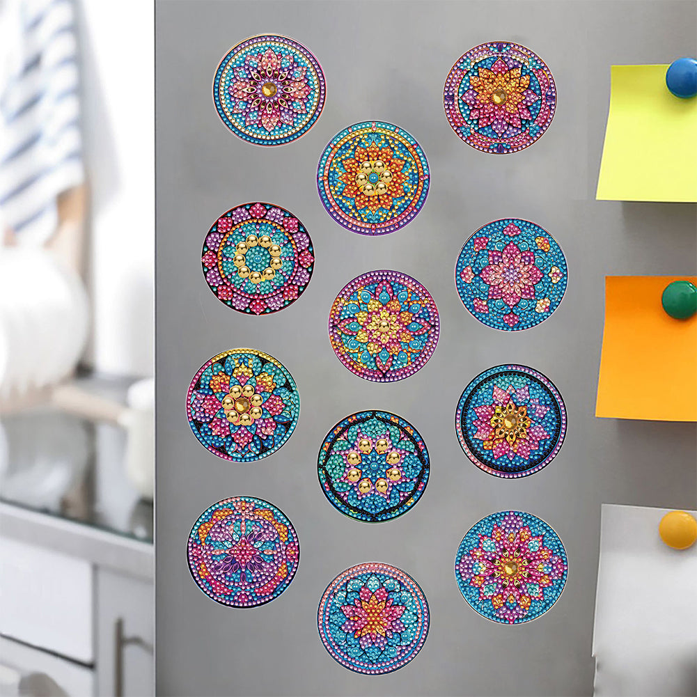 12 Pcs Diamond Painting Magnets Refrigerator for Adult Kid Beginners (Mandala)