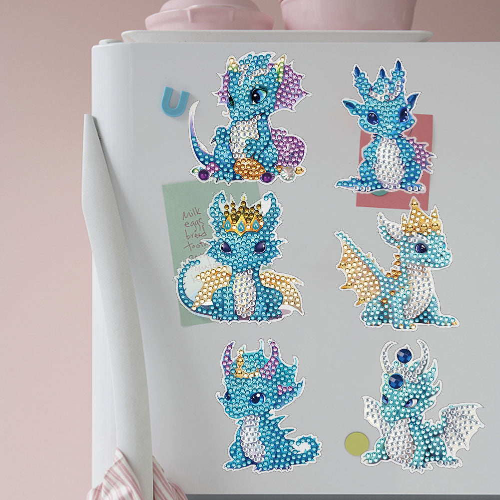 6 Pcs Diamond Painting Magnets Refrigerator for Adults Kids (Blue Pterosaur)