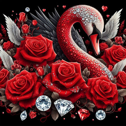 Swan And Red Rose - Full Round Drill Diamond Painting 30*30CM