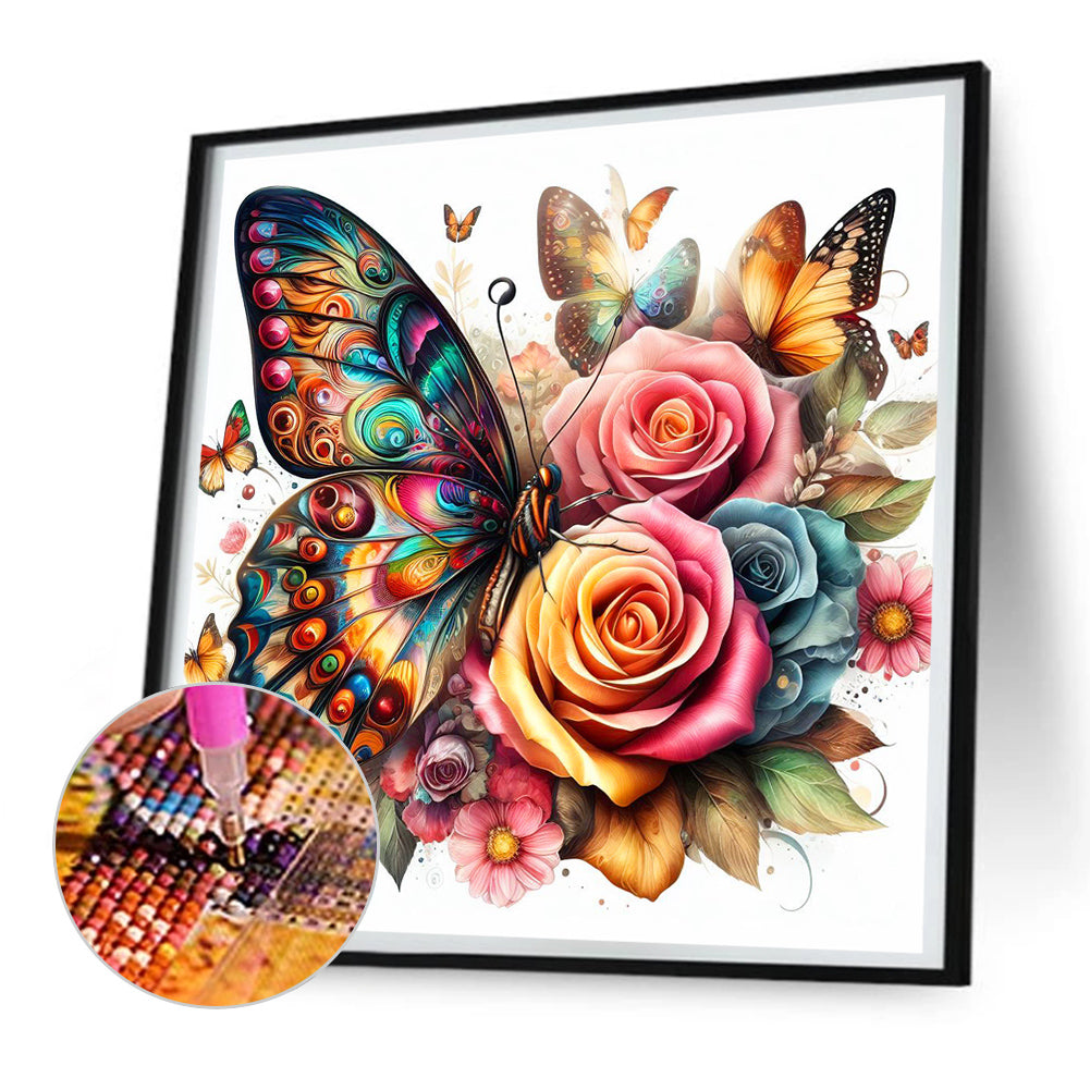 Butterflies And Roses - Full Round Drill Diamond Painting 30*30CM