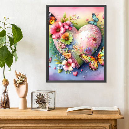 Love Hearts And Flowers Butterflies - Full Round Drill Diamond Painting 30*40CM