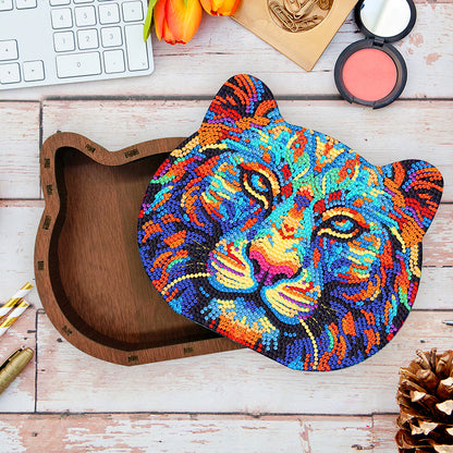 Wood Diamond Painting Jewelry Box Kit for Rings Necklace Organizer (Tiger Head
