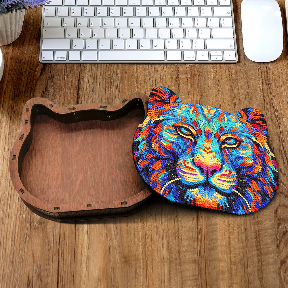 Wood Diamond Painting Jewelry Box Kit for Rings Necklace Organizer (Tiger Head