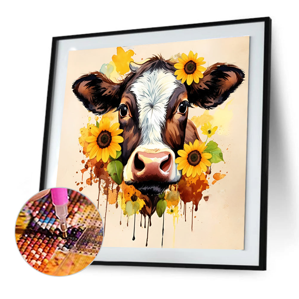 Sunflower Cow - Full Round Drill Diamond Painting 30*30CM