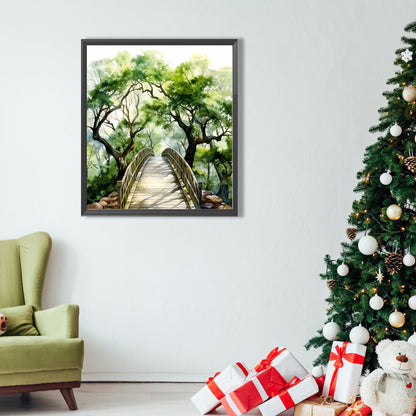 Oak Bridge Spring Forest - Full Round Drill Diamond Painting 40*45CM