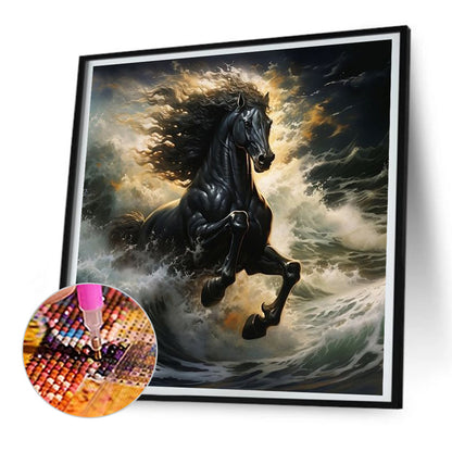 Dark Horse In The Waves - Full Round Drill Diamond Painting 30*30CM